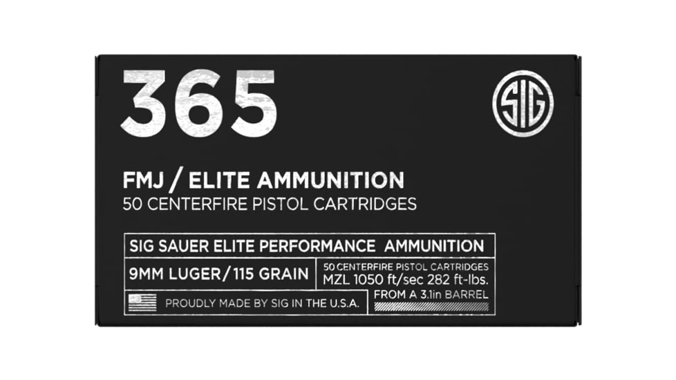 SIG SAUER Elite Ball P365 9mm Luger 115 Grain Full Metal Jacket Brass Cased Centerfire Pistol Ammo, 1000 Round