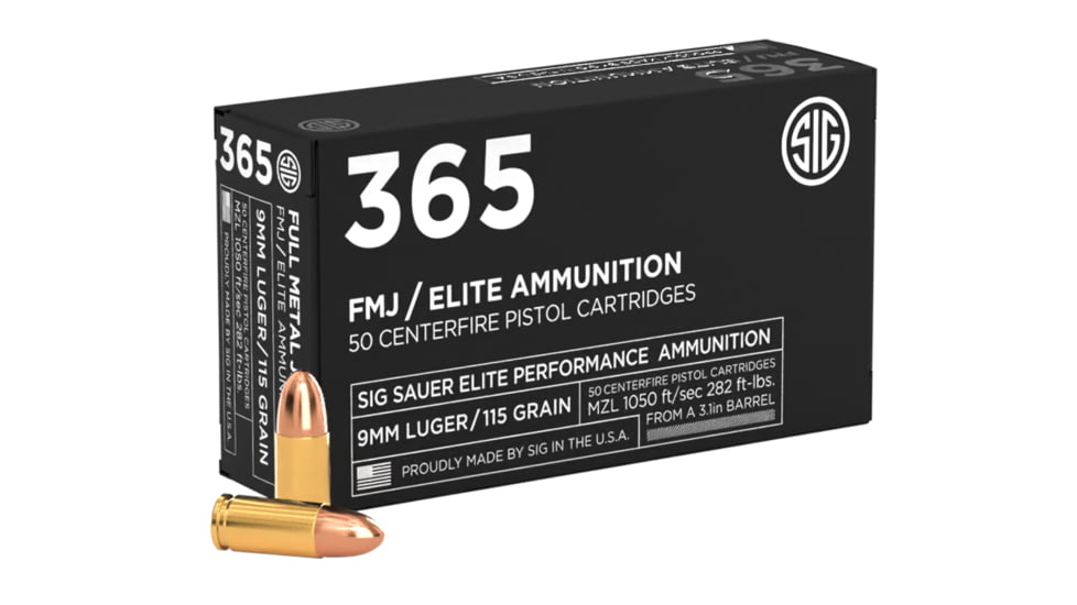 SIG SAUER Elite Ball P365 9mm Luger 115 Grain Full Metal Jacket Brass Cased Centerfire Pistol Ammo, 1000 Round