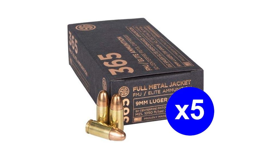 SIG SAUER Elite Ball P365 9mm Luger 115 Grain Full Metal Jacket Brass Cased Centerfire Pistol Ammo
