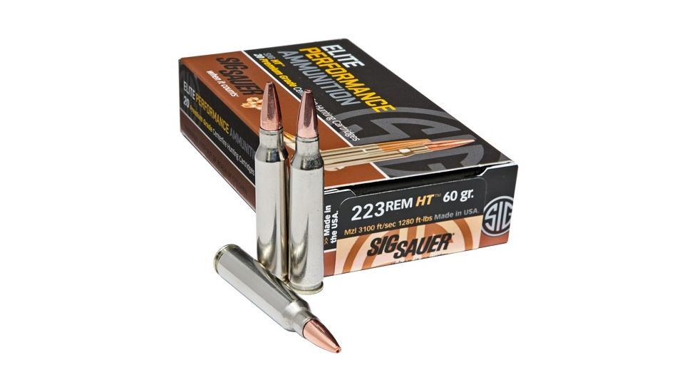 SIG SAUER Elite Copper Hunting Rifle Ammunition, .223 Remington, 60 grain, 20 Rounds/ Box, Brass, E223H1-20