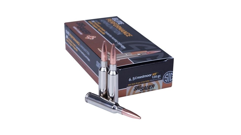 SIG SAUER Elite Copper Hunting Rifle Ammo, 6.5mm Creedmoor, 120 grain, 20 Rounds/ Box, Brass, E65CH1-20
