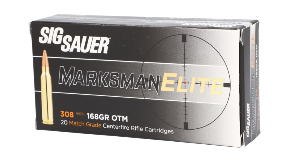 SIG SAUER Elite Match Grade .308 Winchester 168 grain Open Tip Match Brass Cased Centerfire Rifle Ammo, 20 Rounds, E308M1-20