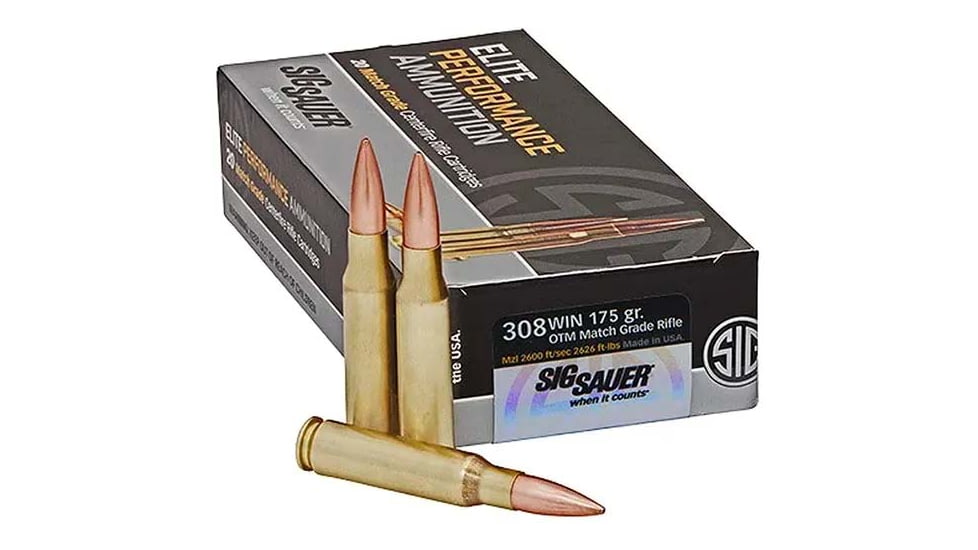SIG SAUER Elite Match Grade .308 Winchester 175 grain Open Tip Match Brass Cased Centerfire Rifle Ammo, 20 Rounds, E308M2-20