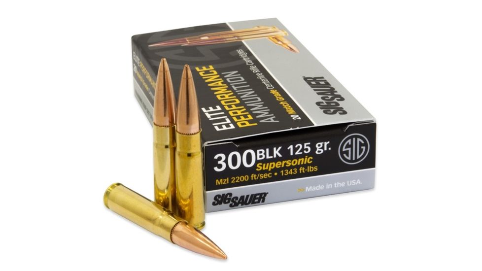 SIG SAUER Elite Match Grade Rifle Ammo, .300 AAC Blackout, 125 grain, Open Tip Match, 20 Rounds/ Box, Brass, E300A1-20