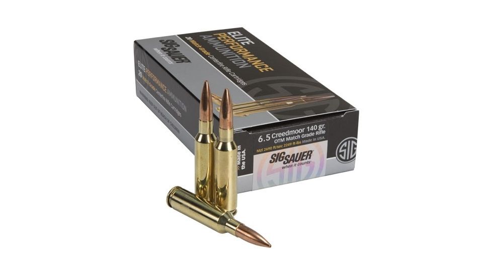 SIG SAUER Elite Match Grade Rifle Ammo, 6.5mm Creedmoor, 140 grain, Open Tip Match, 20 Rounds/ Box, Brass, E65CM1-20