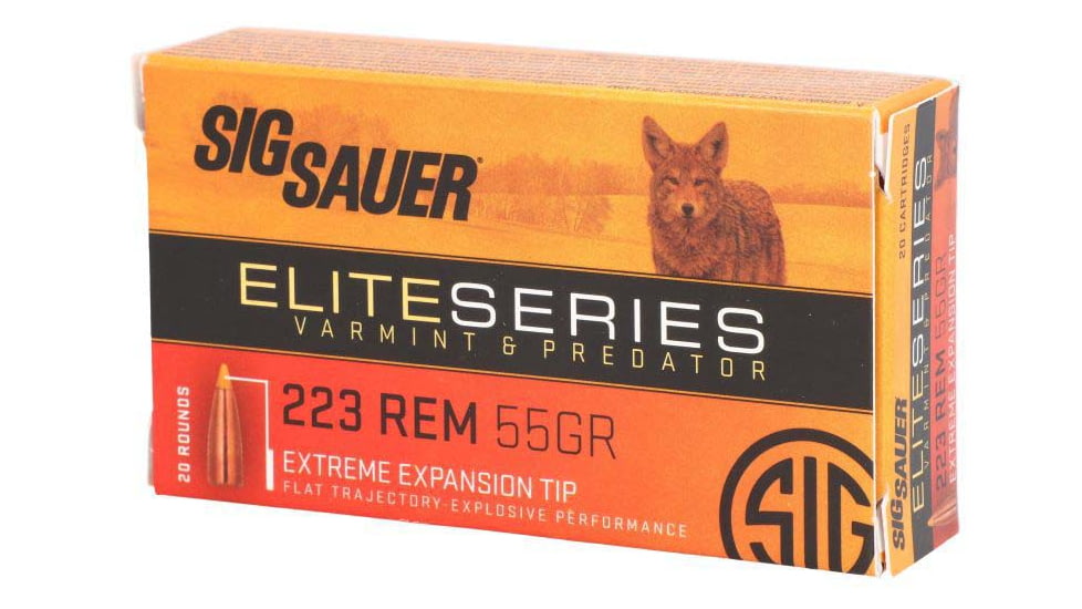SIG SAUER Elite Performance Varmint &amp; Predator .223 Remington 55 Grain Extreme Expansion Tip Brass Cased Centerfire Rifle Ammo, 20 Rounds, E223V220