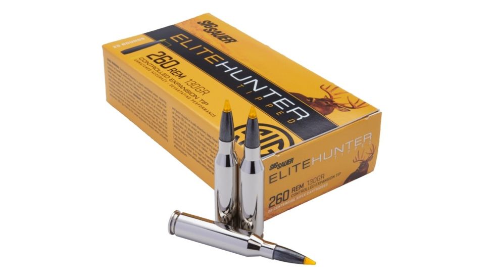 SIG SAUER Elite Tipped Hunting Rifle Ammo, .260 Remington, 130 grain, 20 Rounds/ Box, Brass, E260TH1-20