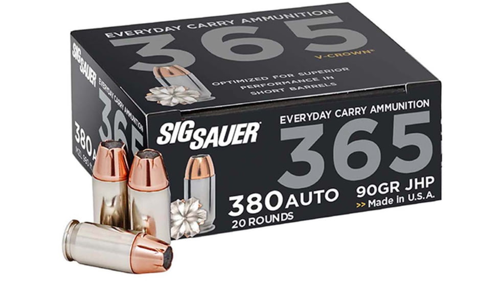 SIG SAUER Elite V-Crown .380ACP 90 Grain Jacketed Hollow Point Brass Cased Centerfire Pistol Ammo, 20 Round, E380A1-365-20