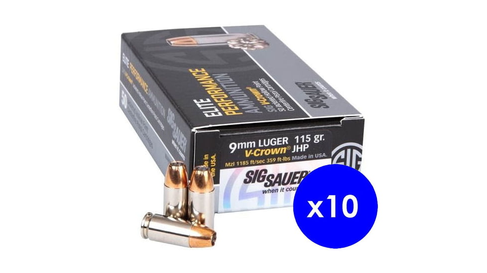 SIG SAUER Elite V-Crown 9mm Luger 115 Grain Jacketed Hollow Point Brass Cased Centerfire Pistol Ammo, 500 Rounds, E9 mmA1-50-KIT1