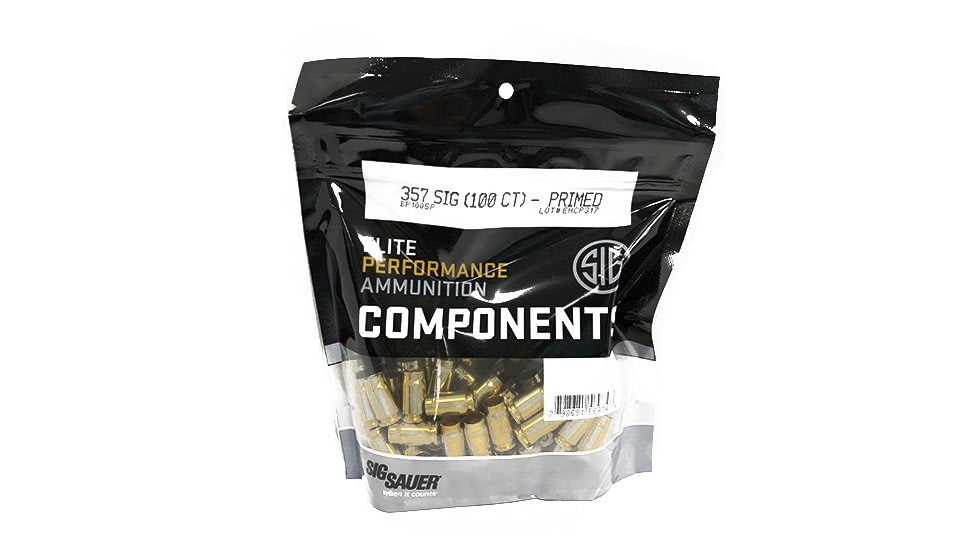 SIG SAUER Pistol Brass, .357 SIG, Primed, 100 Brass/Bag, BP1005P
