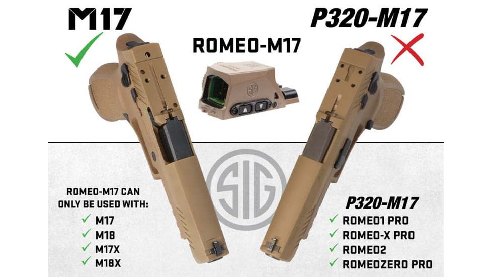 SIG SAUER Romeo M17 1x24mm Reflex Red Dot Sights, 2 MOA Red Dot Reticle, Coyote Tan, SORM1700