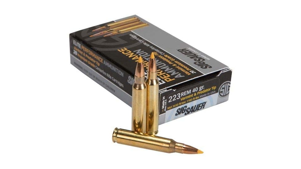 SIG SAUER SIG Hunting Rifle Ammo .223 Remington 40 grain Full Metal Jacket Brass Cased Centerfire Rifle Ammo, 20 Rounds, E223V1-20