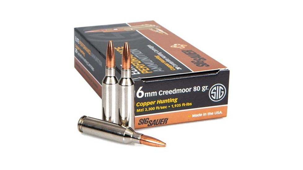SIG SAUER SIG Hunting Rifle Ammo 6mm Creedmoor 80 grain Hunting Tipped Brass Cased Centerfire Rifle Ammo, 20 Rounds, E6MMCH1-20