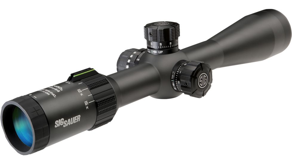 SIG SAUER Tango4 3-12x42 30mm Tube Tactical Rifle Scope w/Illuminated Horseshoe Dot Glass Reticle, 0.2 MRAD Adjustments, Graphite SOT43002