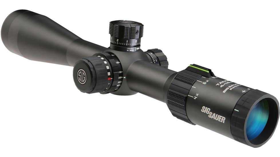SIG SAUER Tango4 3-12x42 30mm Tube Tactical Rifle Scope w/Illuminated Horseshoe Dot Glass Reticle, 0.2 MRAD Adjustments, Graphite SOT43002
