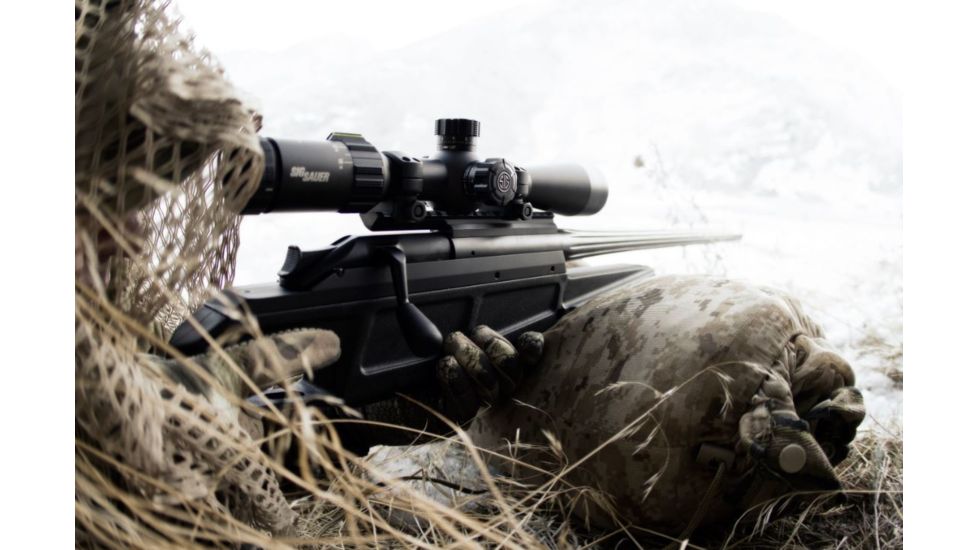 SIG SAUER Tango4 3-12x42 30mm Tube Tactical Rifle Scope w/Illuminated Horseshoe Dot Glass Reticle, 0.2 MRAD Adjustments, Graphite SOT43002