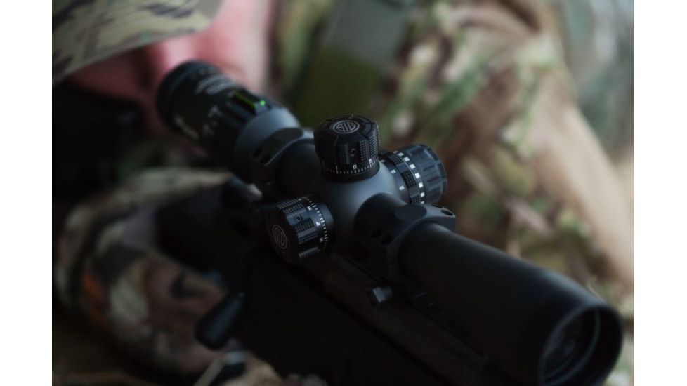 SIG SAUER Tango4 3-12x42 30mm Tube Tactical Rifle Scope w/Illuminated Horseshoe Dot Glass Reticle, 0.2 MRAD Adjustments, Graphite SOT43002