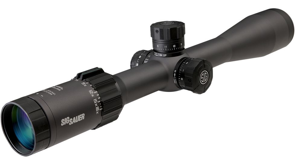 SIG SAUER Tango6 34mm Tube 3-18x44mm Tactical Rifle Scope w/MRAD Milling Illuminated Glass Reticle, 0.1 MRAD Adjustments, Graphite SOT63002
