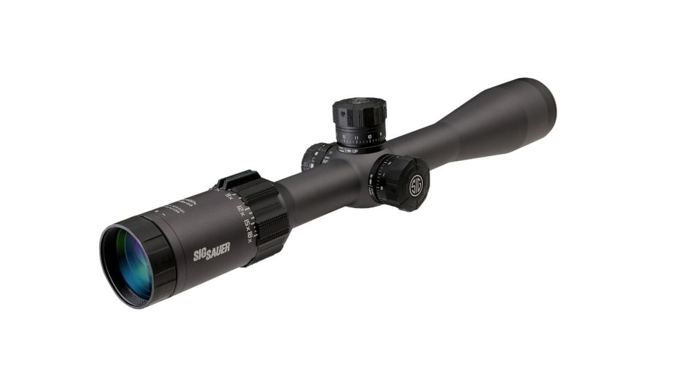 SIG SAUER Tango6 Rifle Scope, 3-18X44mm, 34mm, FFP, MRAD Milling Illuminated Reticle, Levelplex, Side Focus, Black, SOT63112