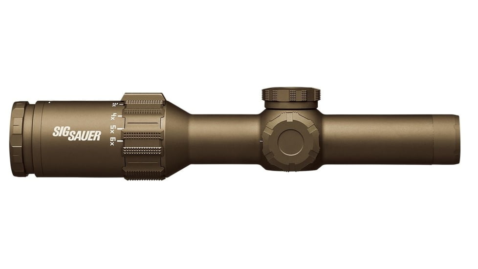 SIG SAUER Tango6T 1-6X24 Rifle Scope, 30mm Tube, Second Focal Plane, FL-6 Illumination Reticle, 0.2 MRAD, Capped Turret w/ 1.535 ALPHA 4, FDE, SOT61SVPS
