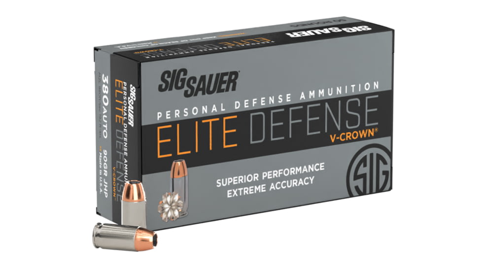 SIG SAUER V-Crown .380 ACP 90 Grain Jacketed Hollow Point Brass Cased Centerfire Pistol Ammo, 500 Round