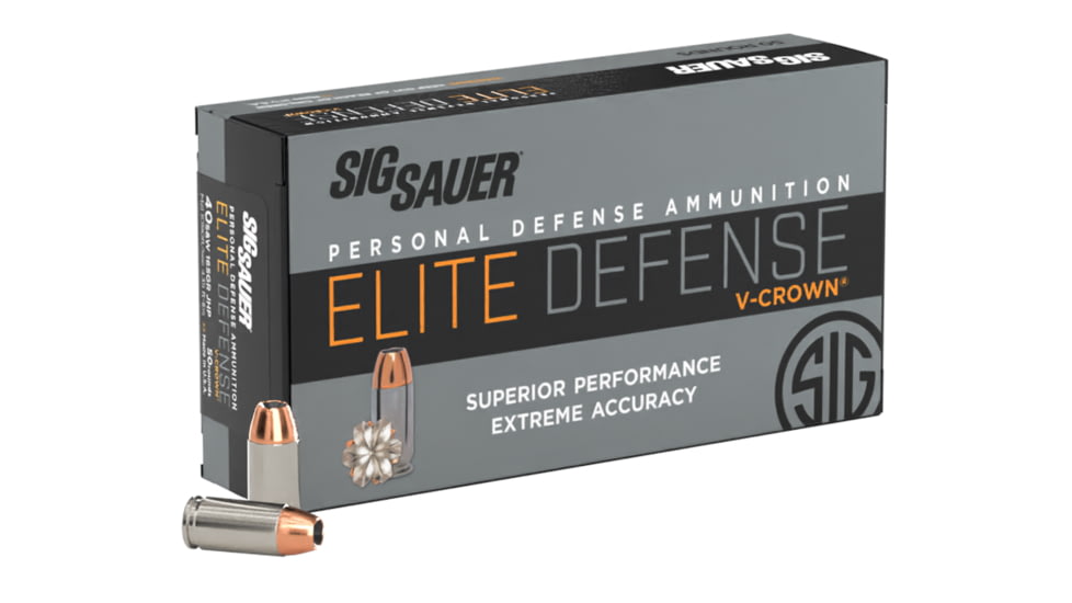 SIG SAUER V-Crown Ammo .40 S&amp;W 165 grain Jacketed Hollow Point Brass Cased Centerfire Pistol Ammo, 500 Round