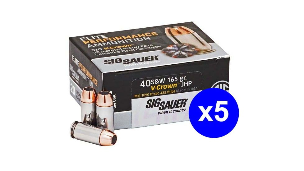 SIG SAUER V-Crown Ammo .40 S&amp;W 165 grain Jacketed Hollow Point Brass Cased Centerfire Pistol Ammo