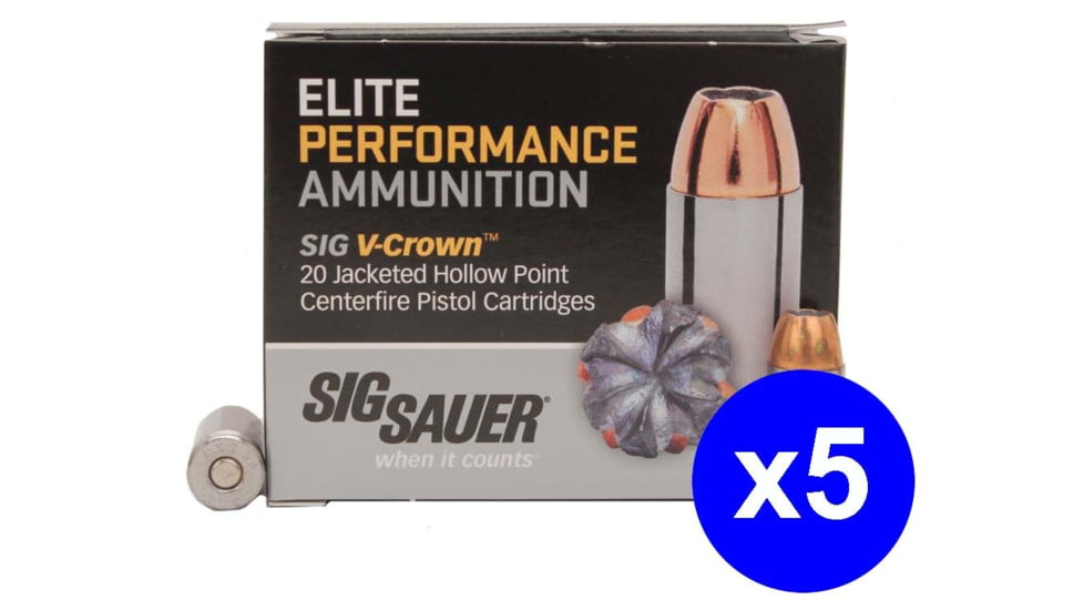 SIG SAUER V-Crown Ammo .40 S&amp;W 165 grain Jacketed Hollow Point Brass Cased Centerfire Pistol Ammo