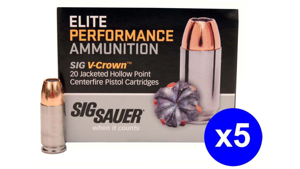SIG SAUER V-Crown Ammo 9 mm Luger 147 grain Jacketed Hollow Point Brass Cased Centerfire Pistol Ammo
