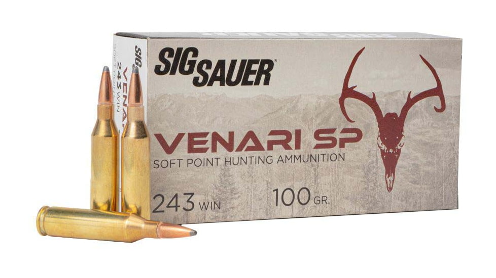 SIG SAUER Venari .243 Winchester 100 Grain Soft Point Brass Cased Rifle Ammo, 20 Rounds, V243SP100-20