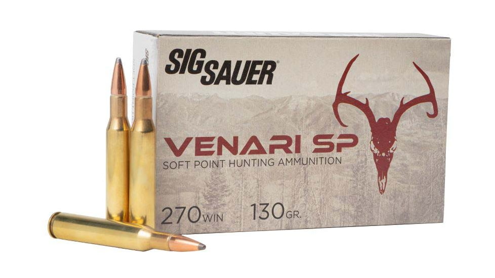 SIG SAUER Venari .270 Winchester 130 Grain Soft Point Brass Cased Rifle Ammo, 20 Rounds, V270SP130-20