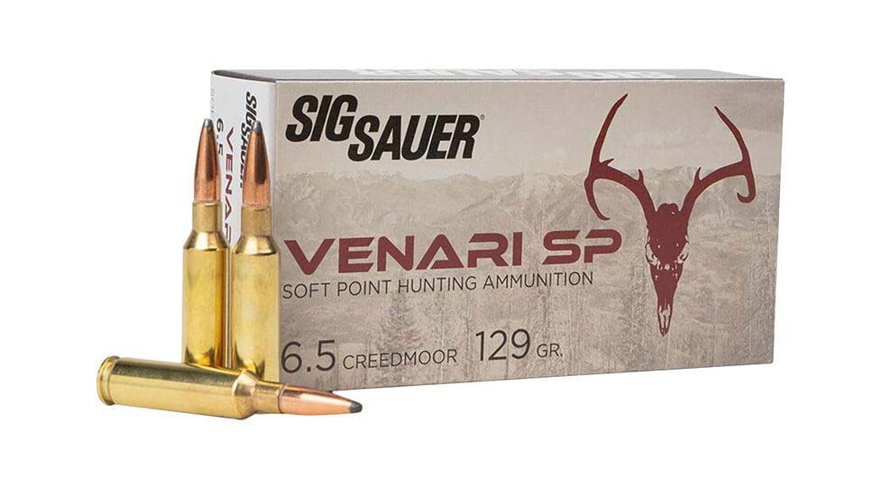 SIG SAUER Venari 6.5 Creedmoor 129 Grain Soft Point Brass Cased Rifle Ammo, 20 Rounds, V65CMSP129-20