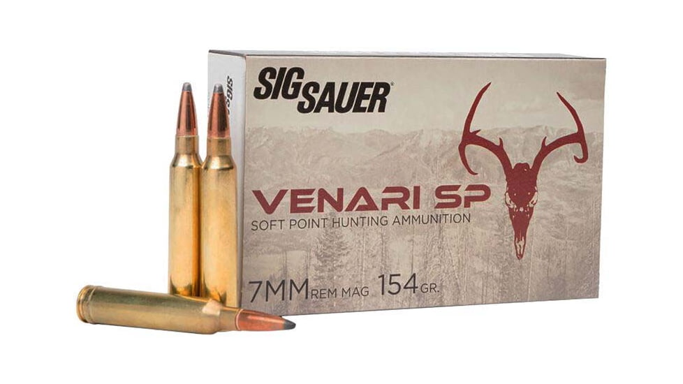 SIG SAUER Venari 7mm Rem Mag 154 Grain Soft Point Brass Cased Rifle Ammo, 20 Rounds, V7MMSP154-20