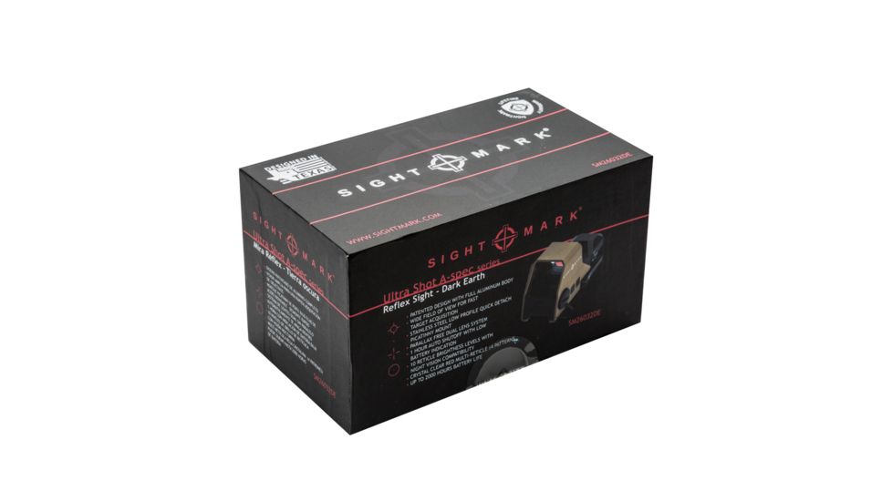 SightMark Ultra Shot Open 1x 33x24mm Reflex Red Dot Sight (A-Spec), 5 MOA dot, 3 MOA dot with 50 MOA circle, 3 MOA dot with 50 MOA crosshair, 3 MOA dot with 30 MOA circle/crosshair (subtensions total 50 MOA) Dark Earth, SM26032DE