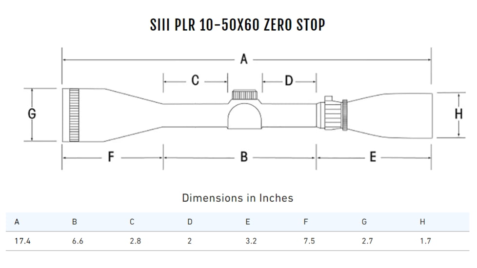 Sightron SIII PLR Rifle Scope, 10-50x60mm, Zero Stop, MOA-2 24X IR Reticle, Black, Medium, 28010