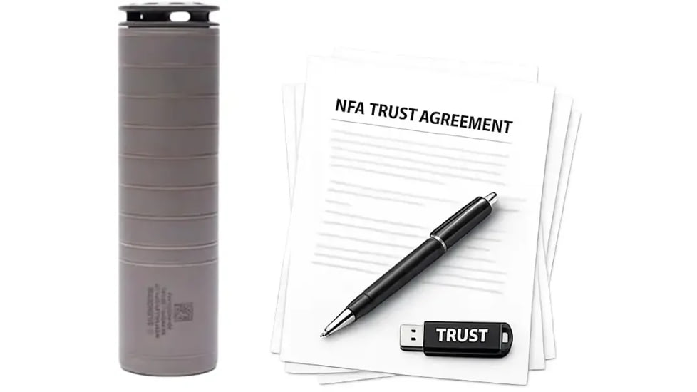 SilencerCo Scythe-TI .300 Remington Ultra Magnum DT Suppressor, 1.73x6.16 in, Grey, w/ NFA Trust Registration, 100000211023-KIT1