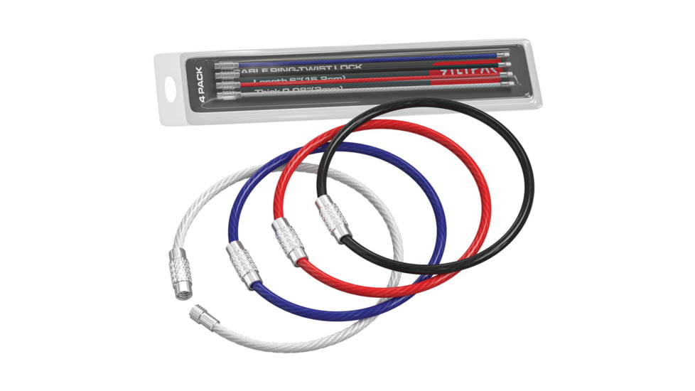 SILIPAC 2mm Plastic Coated Twist Lock Cable Ring, 6in Overall, 4 Pack, Black/Red/Blue/White Plastic Coated, MULTI2MM