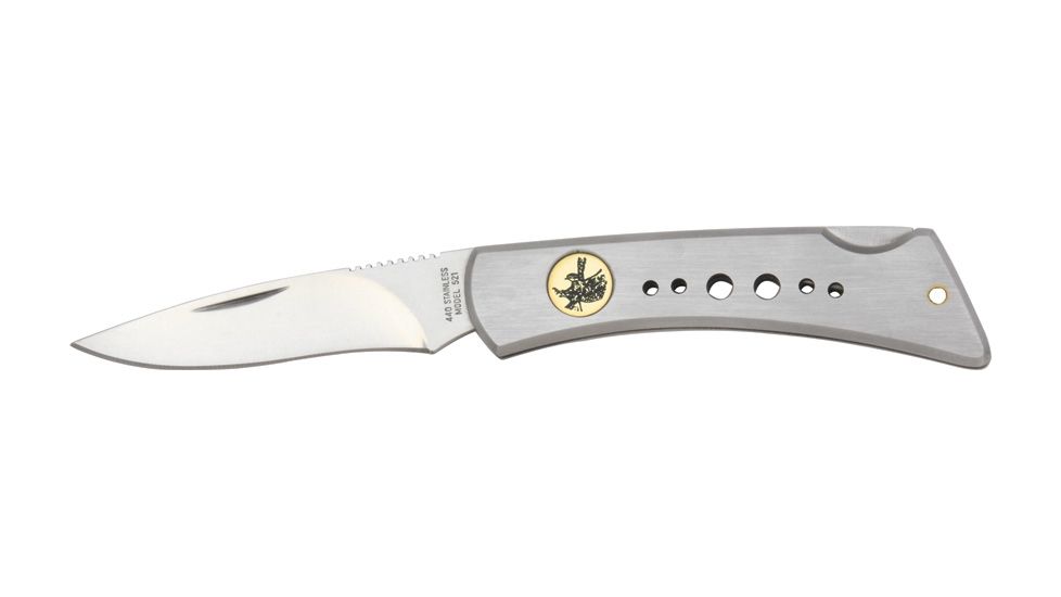 Silver Falcon Large Lockback, 440 stainless drop point blade, Brushed stainless handle SF521