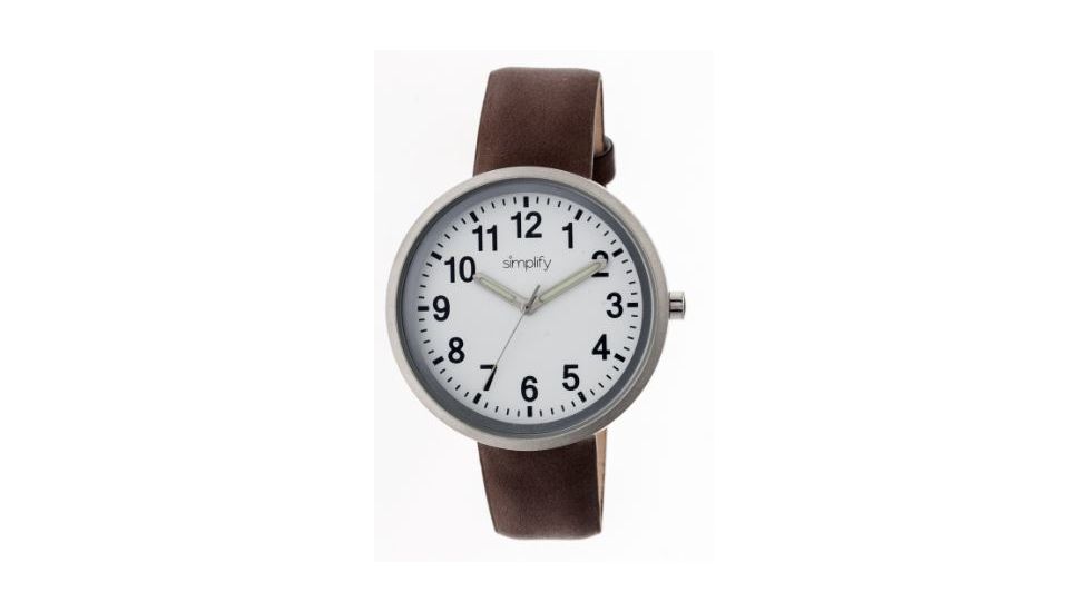 Simplify 2601 The 2600 Watch 40mm, Brown Leather Band, Silver Case, White Face SIM2601