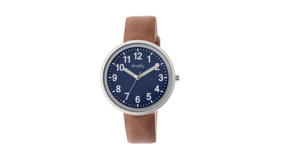 Simplify 2602 The 2600 Watch 40mm, Brown Leather Band, Silver Case, Blue face SIM2602