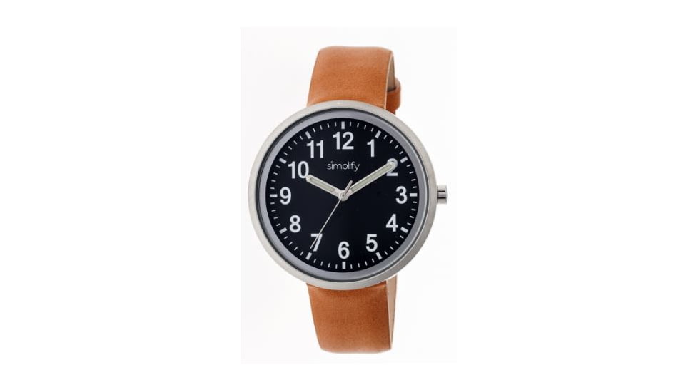 Simplify 2603 The 2600 Watch 40mm, Light Brown Leather Band, Silver Case, Black Face SIM2603
