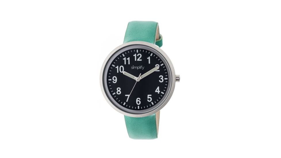 Simplify 2605 The 2600 Watch 40mm, Green Leather Band, Silver Case, Black Face SIM2605