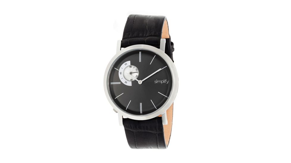 Simplify The 3100 Leather Strap Watch, Silver/Black, Standard SIM3102
