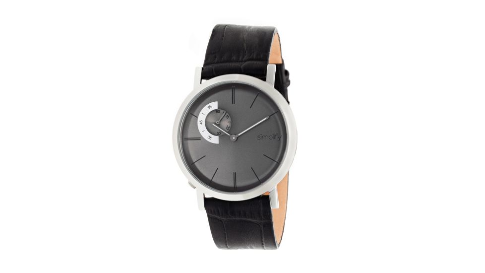 Simplify The 3100 Leather Strap Watch, Silver/Charcoal, Standard SIM3103