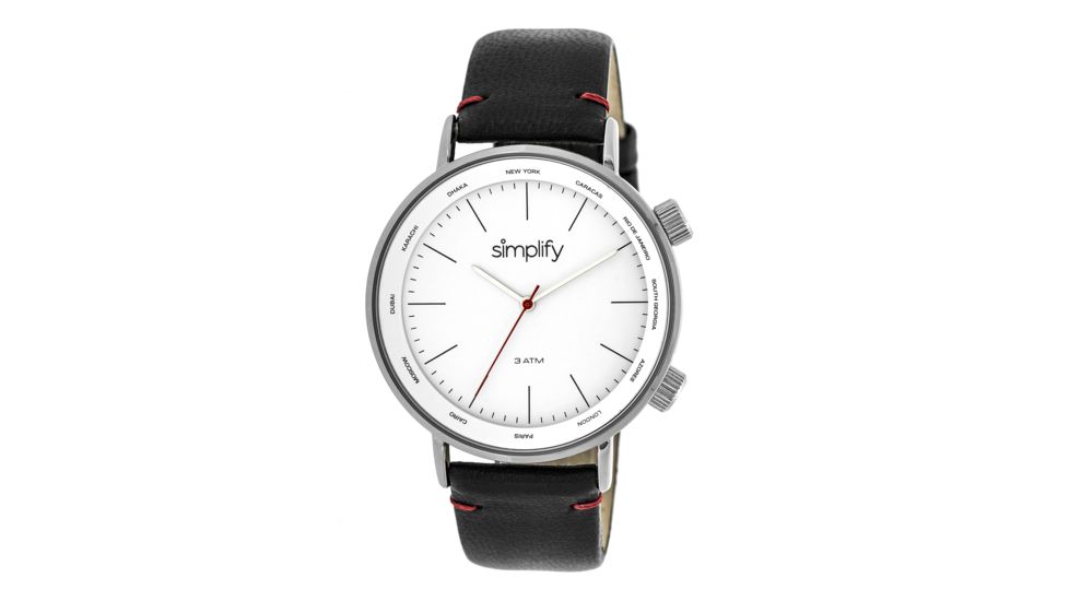 Simplify The 3300 World Time Zone Leather Strap Watch, Black/White, Standard SIM3301