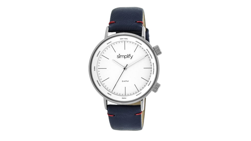 Simplify The 3300 World Time Zone Leather Strap Watch, Navy/White, Standard SIM3302