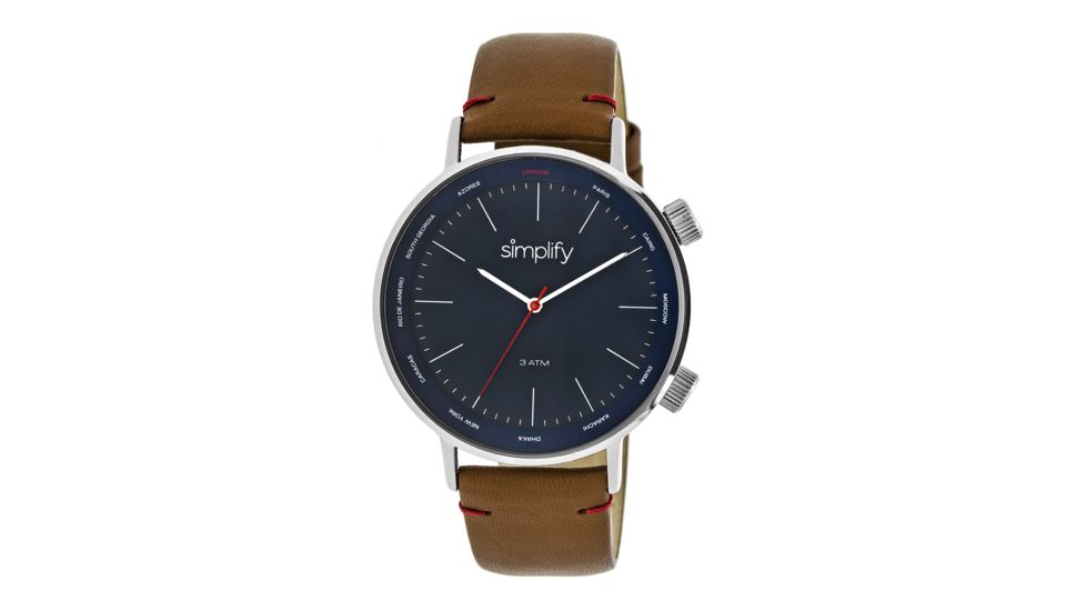 Simplify The 3300 World Time Zone Leather Strap Watch, Brown/Navy, Standard SIM3303