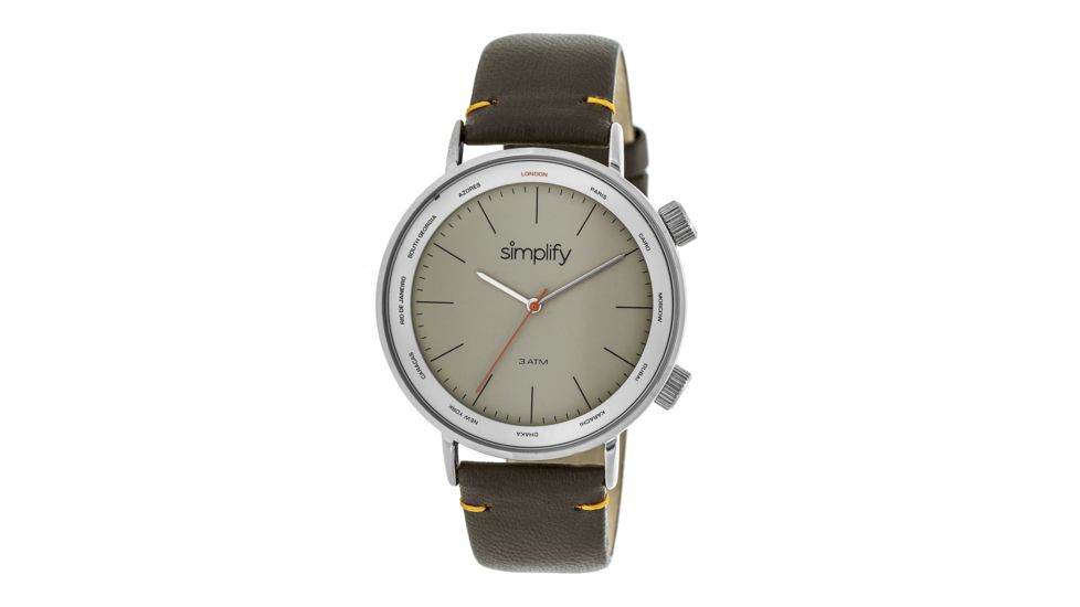 Simplify The 3300 World Time Zone Leather Strap Watch, Dark Brown/Silver, Standard SIM3304