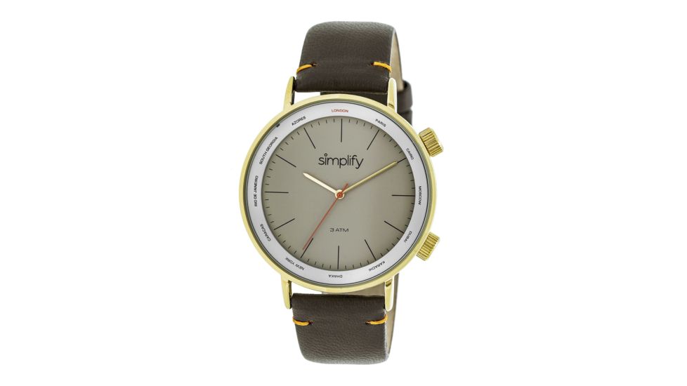 Simplify The 3300 World Time Zone Leather Strap Watch, Dark Brown/Gold, Standard SIM3305