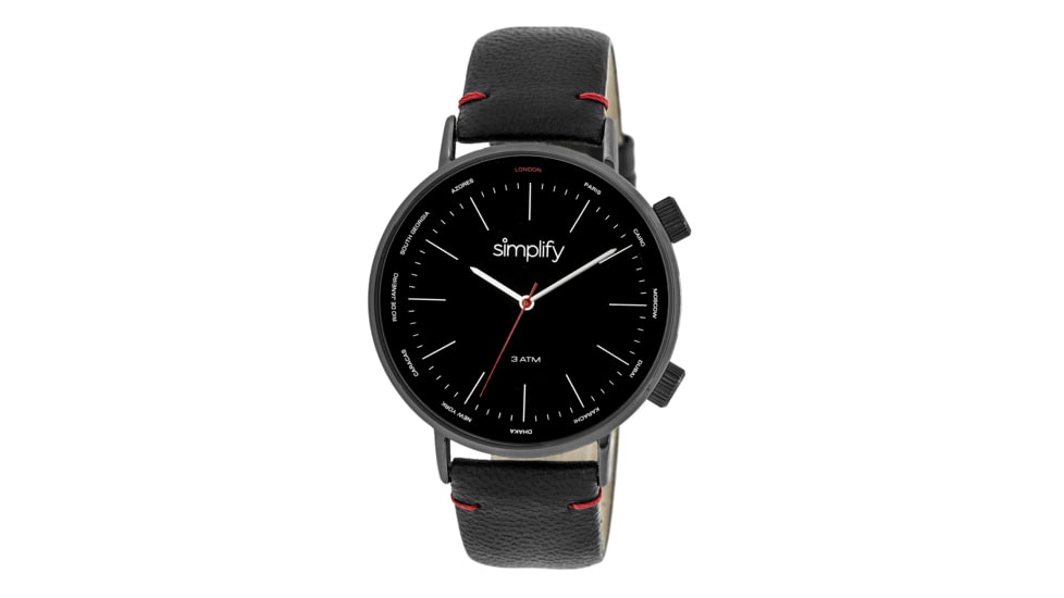 Simplify The 3300 World Time Zone Leather Strap Watch, Black/Black, Standard SIM3306